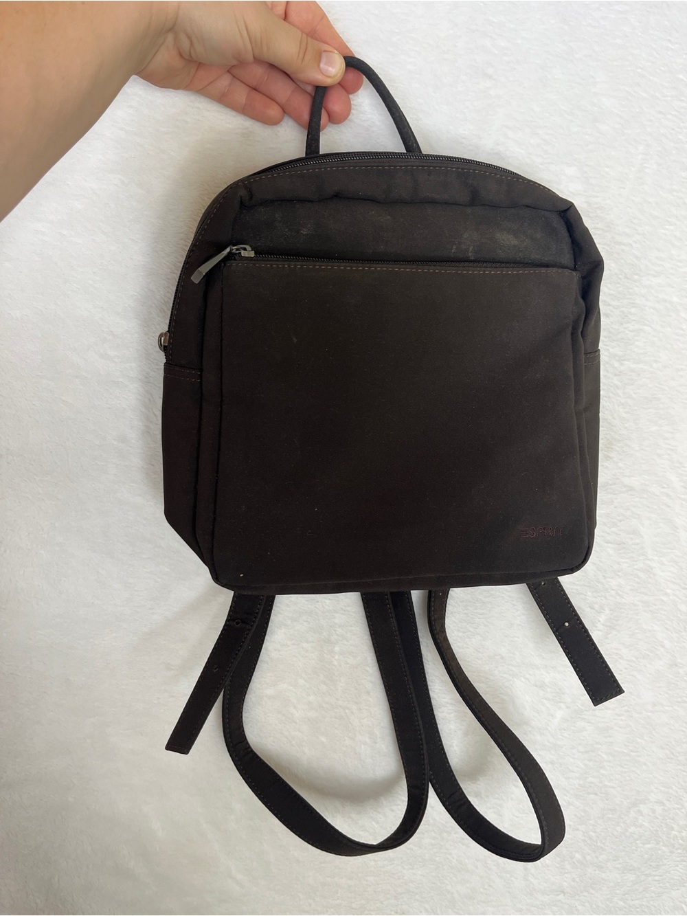 VTG ESPRIT Chocolate Brown Nylon Mini Backpack Purse 90s NYC Travel Minimalist
